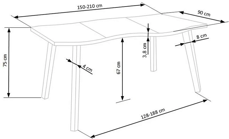 Стол обеденный HALMAR DICKSON 2 дуб натуральный/черный 150-210/90