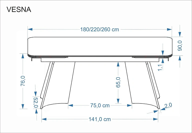 Стол обеденный HALMAR VESNA бежевый мрамор/коричневый 180-260/90