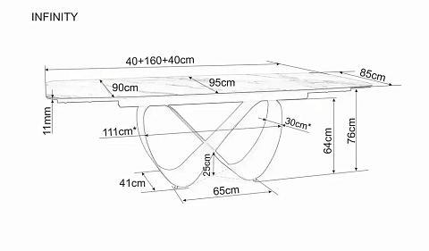 Стол обеденный SIGNAL INFINITY Ceramic бежевый Taj Mahal/медный 160-240/95