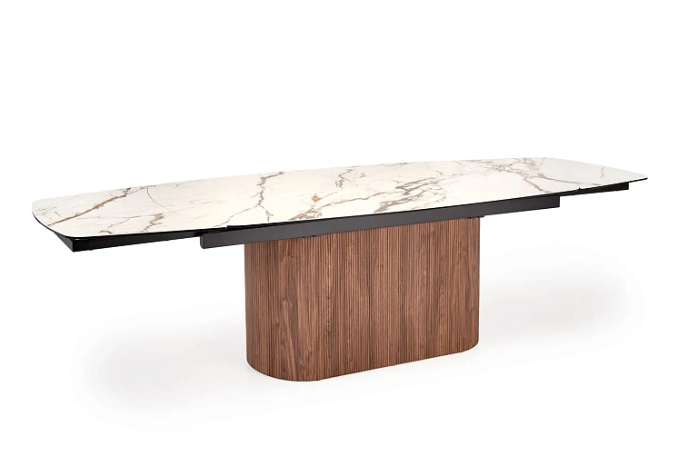 Стол обеденный HALMAR FLAVOR белый мрамор/орех 200-300/100